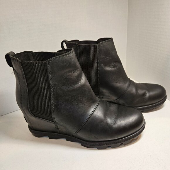 Sorel Harlow Chelsea Boots Womens 11 Black Leather Slip On Elastic side inserts - Picture 2 of 15